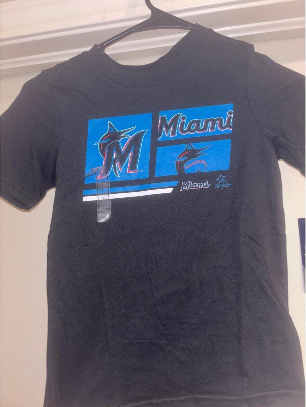 Miami Marlins Youth Large 7 Black Graphic T-Shirt MLB Baseball NWT